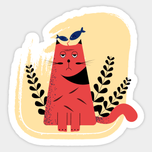 Cat and fish illustration design - funny Sticker